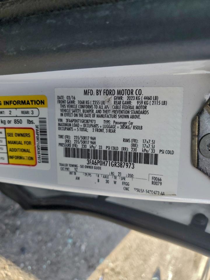2016 FORD FUSION SE photo 12