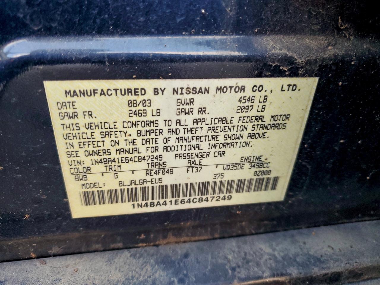 2004 NISSAN MAXIMA SE photo 12