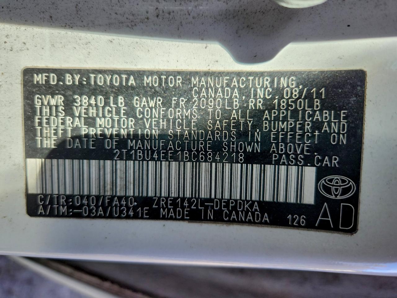 2011 TOYOTA COROLLA BASE photo 12