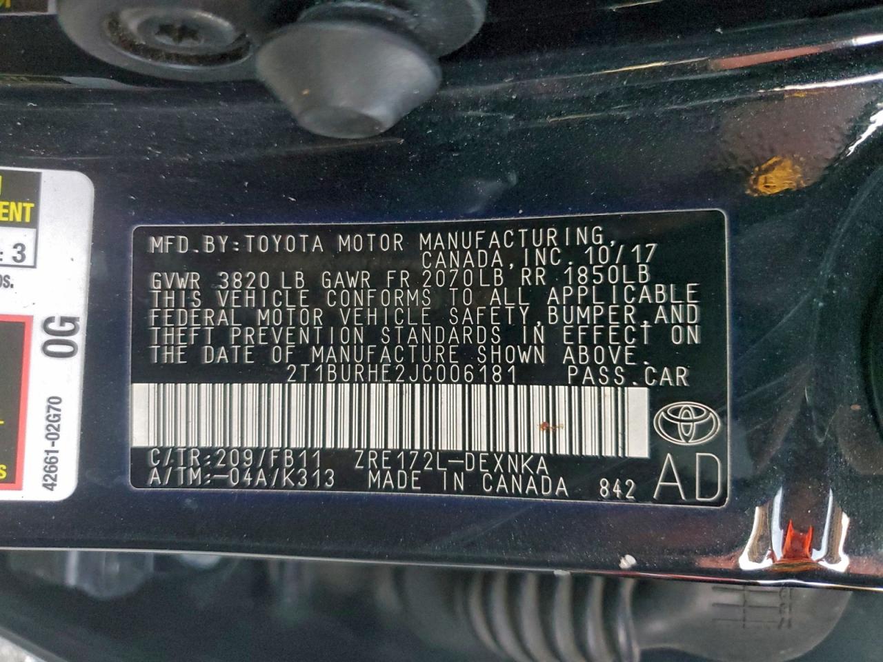 2018 TOYOTA COROLLA L photo 12