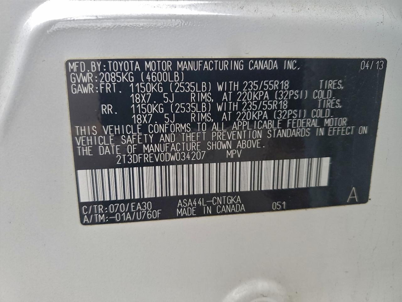 2013 TOYOTA RAV4 LIMITED photo 13