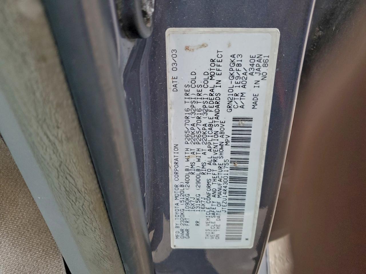 2003 TOYOTA 4RUNNER SR5 photo 13