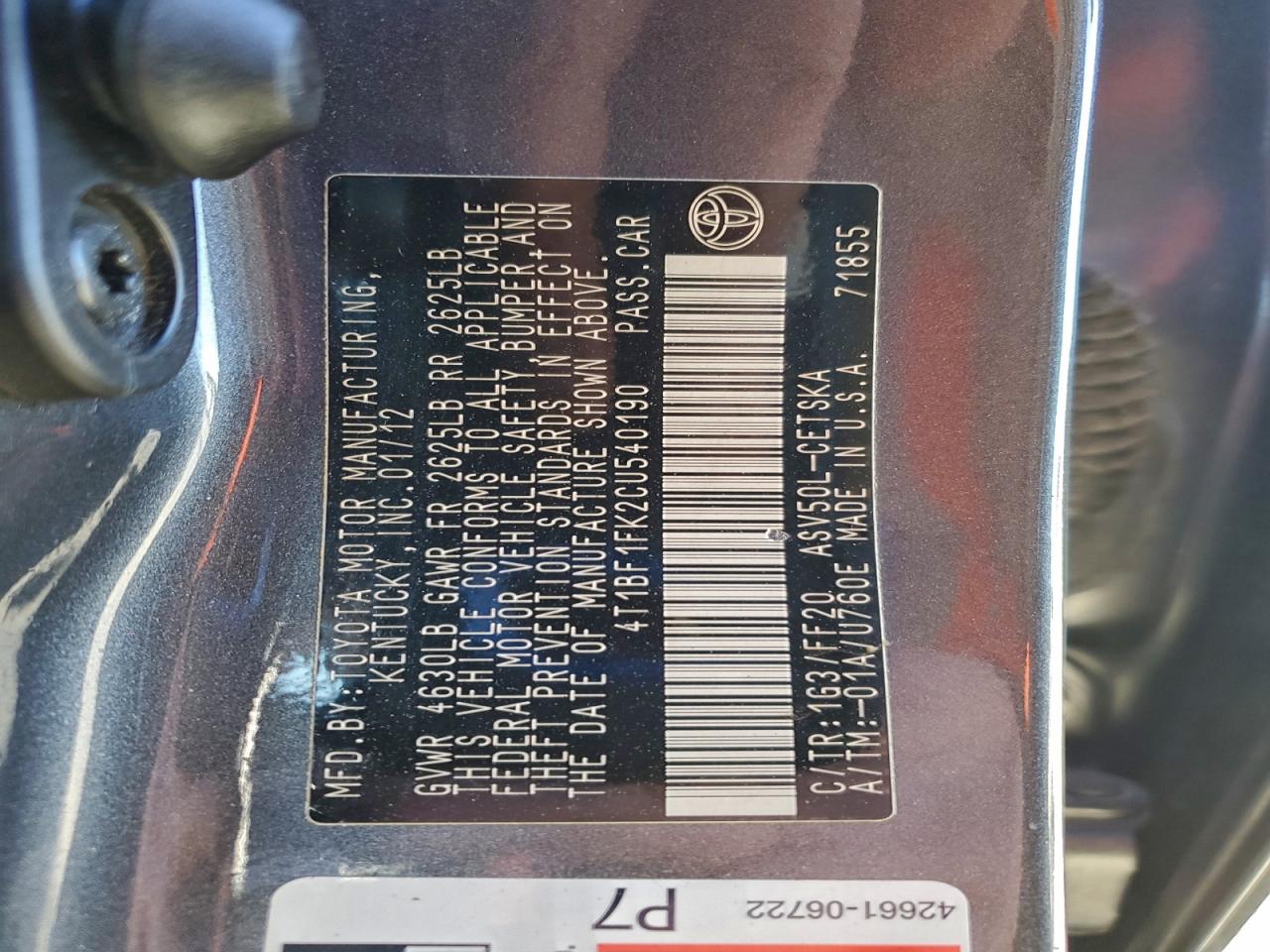 2012 TOYOTA CAMRY BASE photo 25