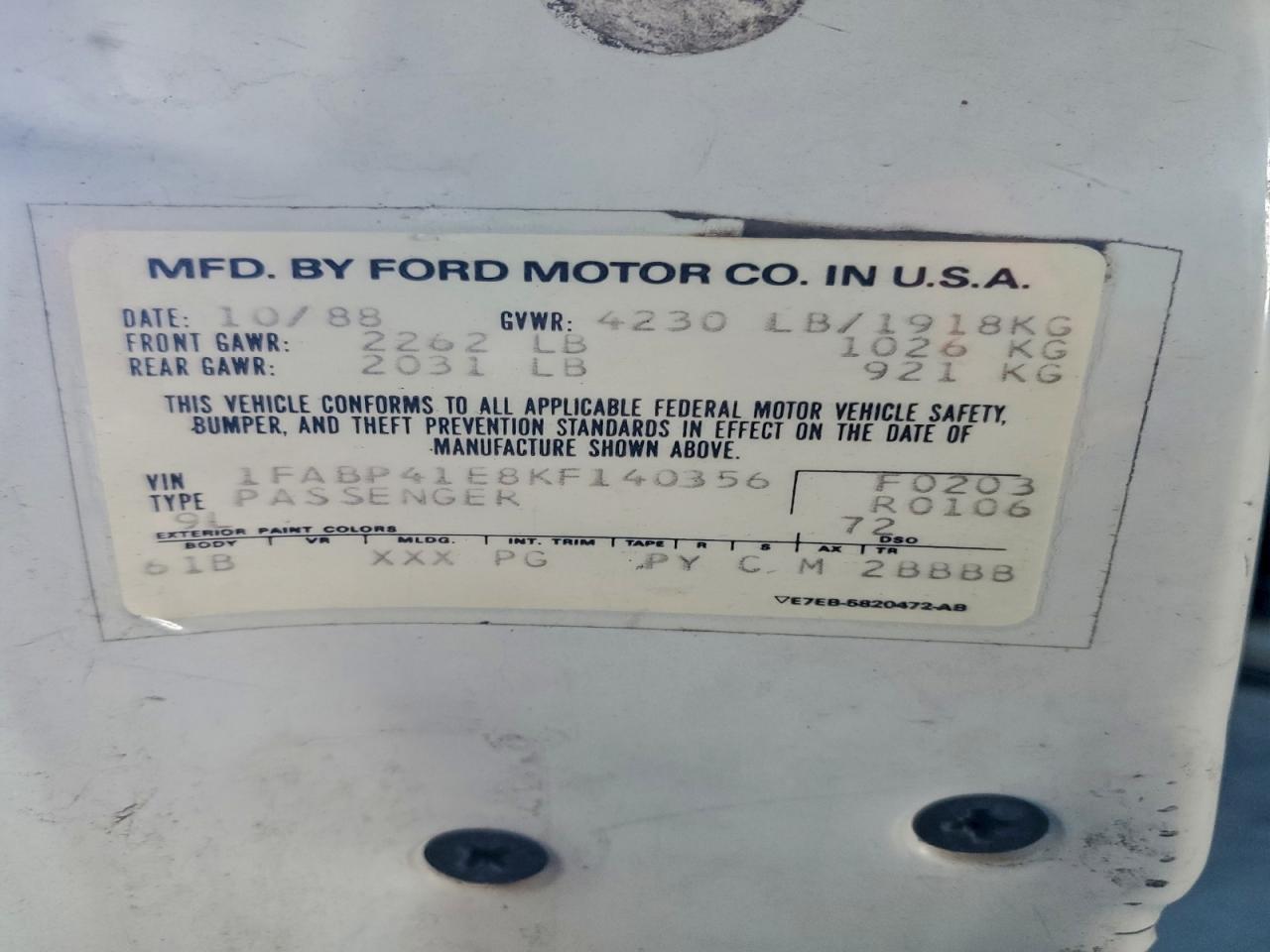 1989 FORD MUSTANG LX photo 12
