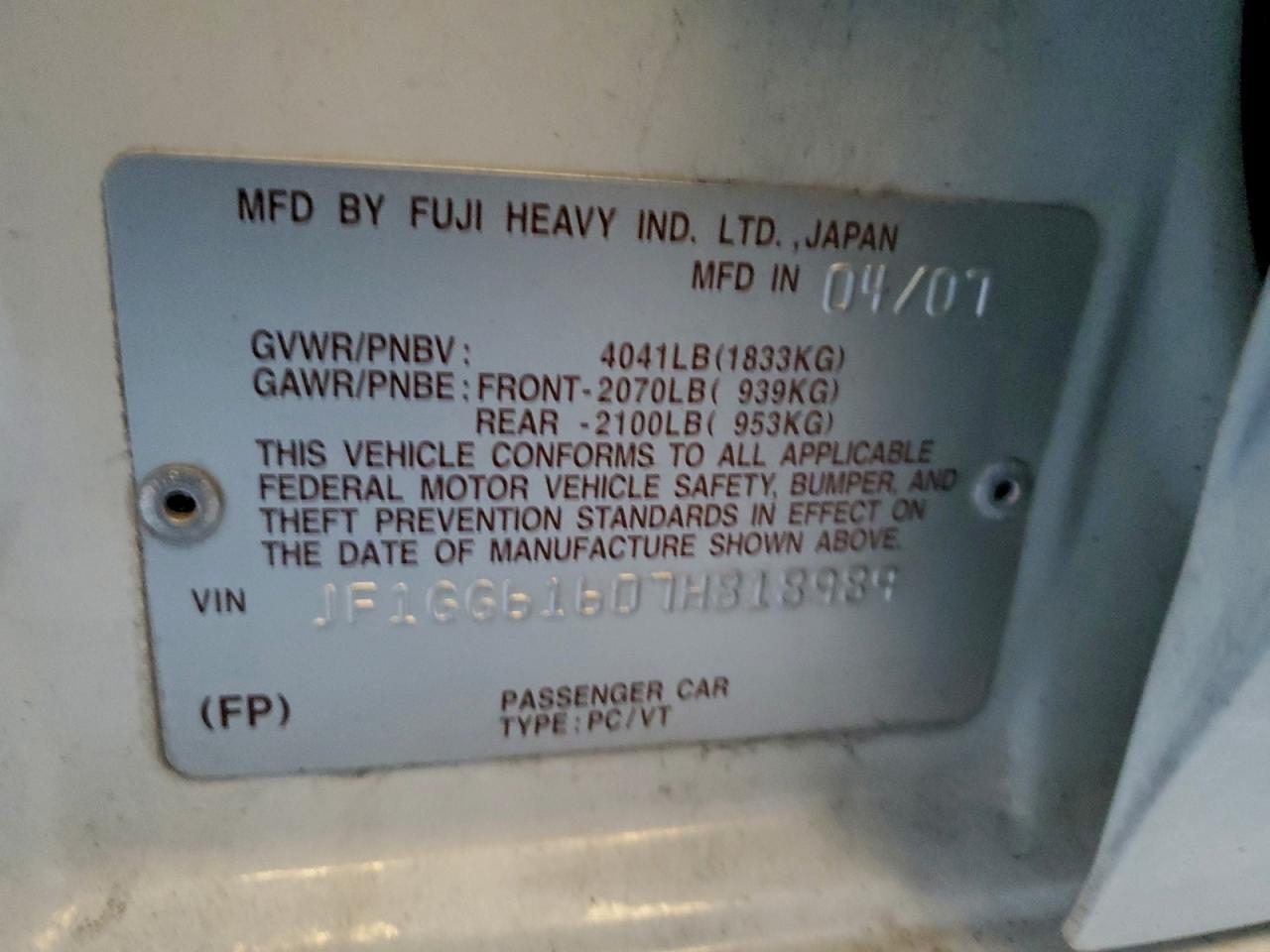 2007 SUBARU IMPREZA 2.5I photo 23