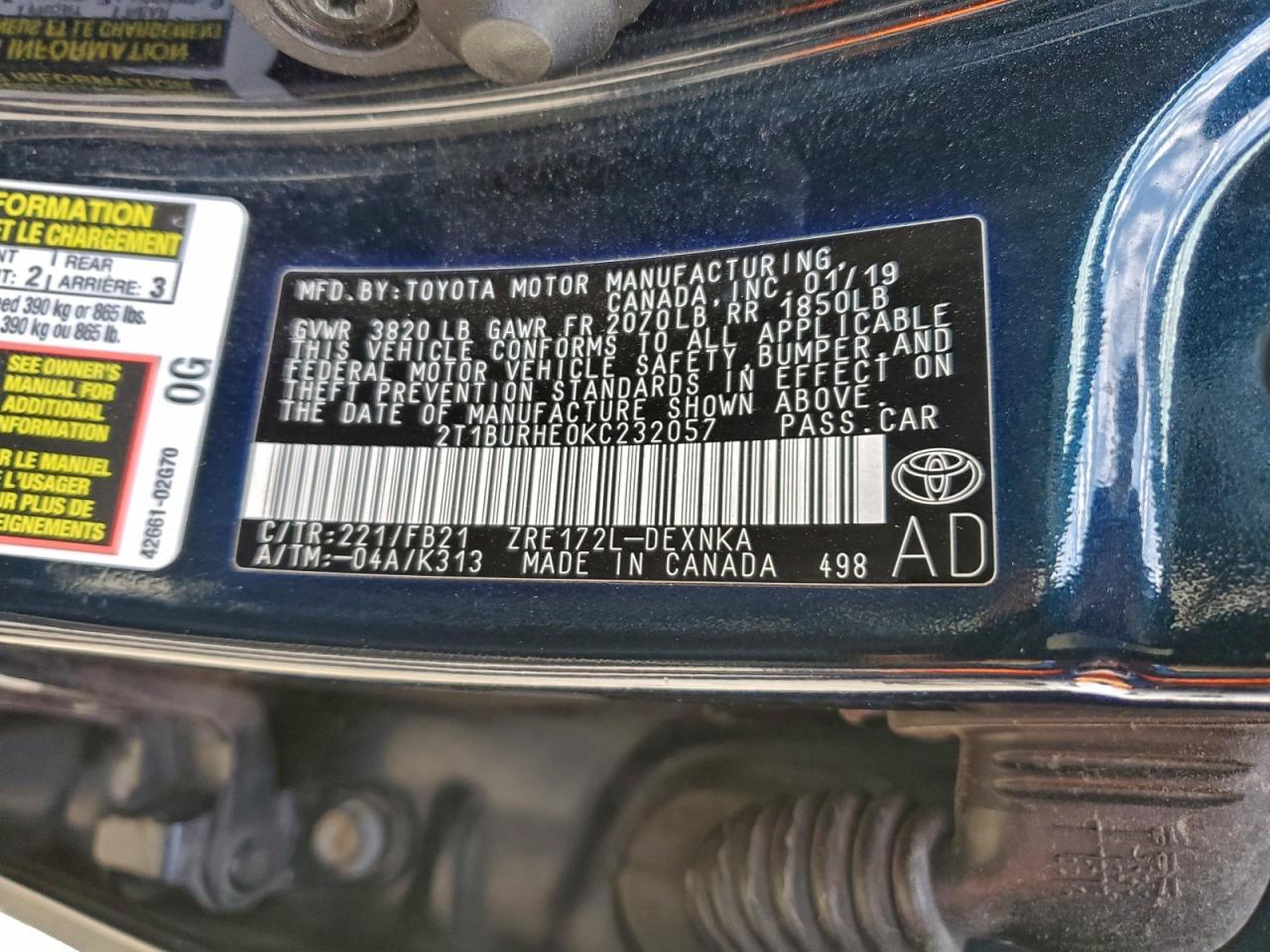 2019 TOYOTA COROLLA L photo 34