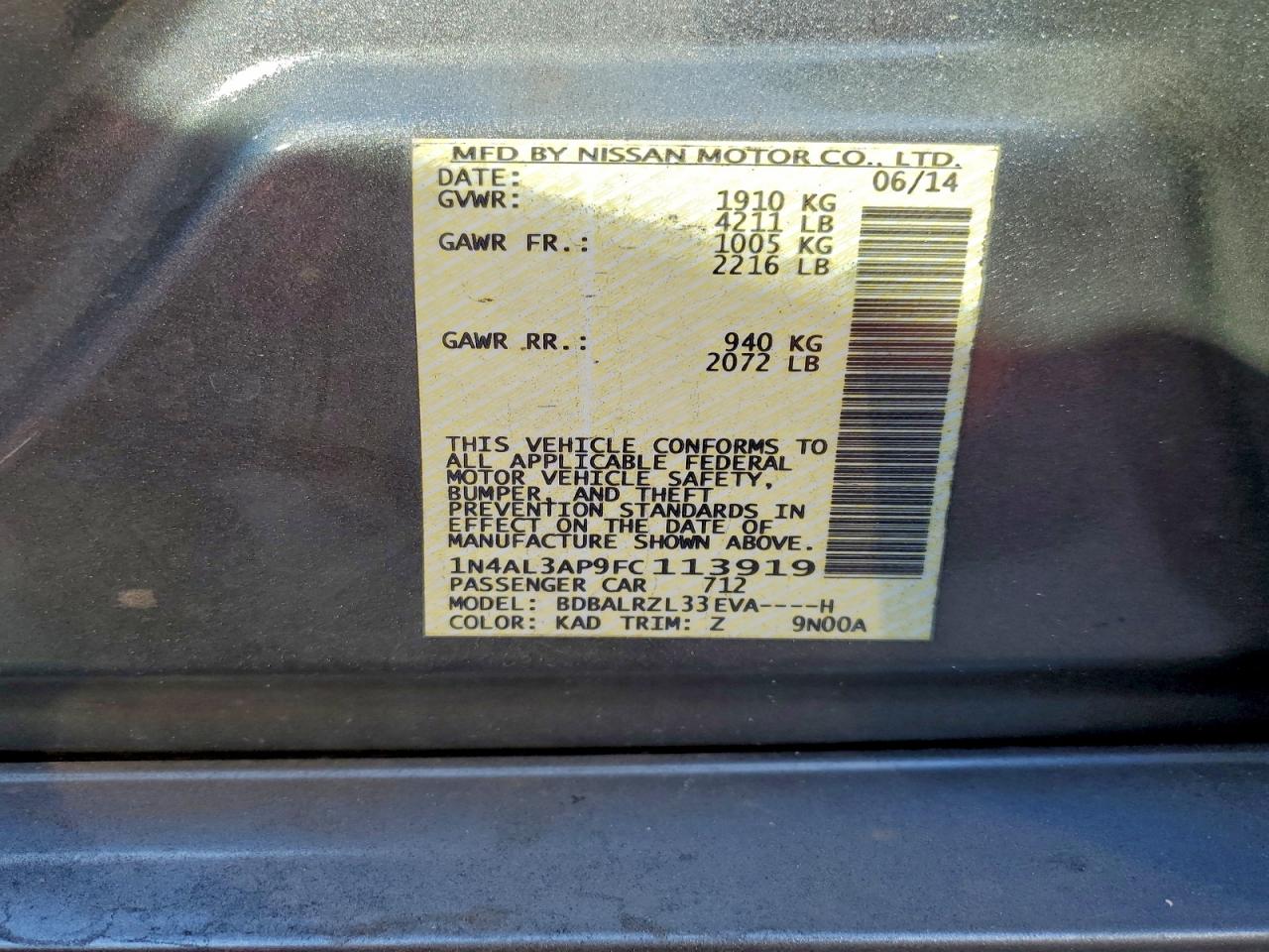 2015 NISSAN ALTIMA 2.5 photo 12