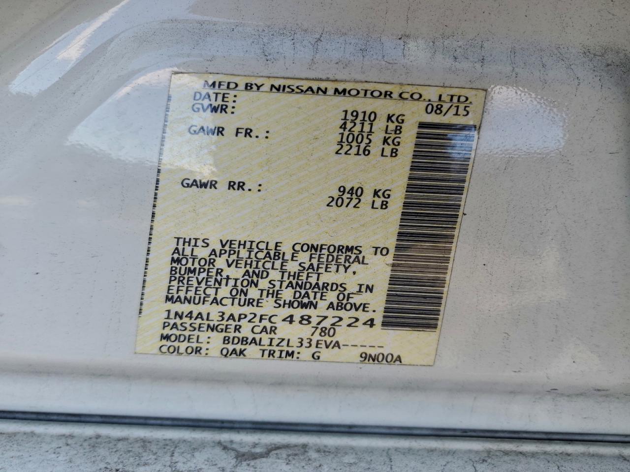 2015 NISSAN ALTIMA 2.5 photo 12
