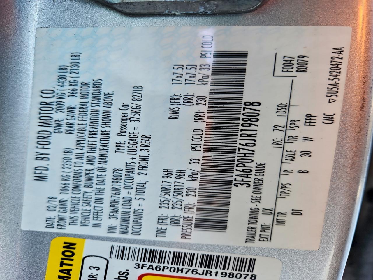 2018 FORD FUSION SE photo 23