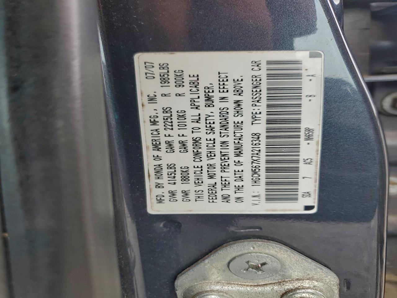 2007 HONDA ACCORD EX photo 23