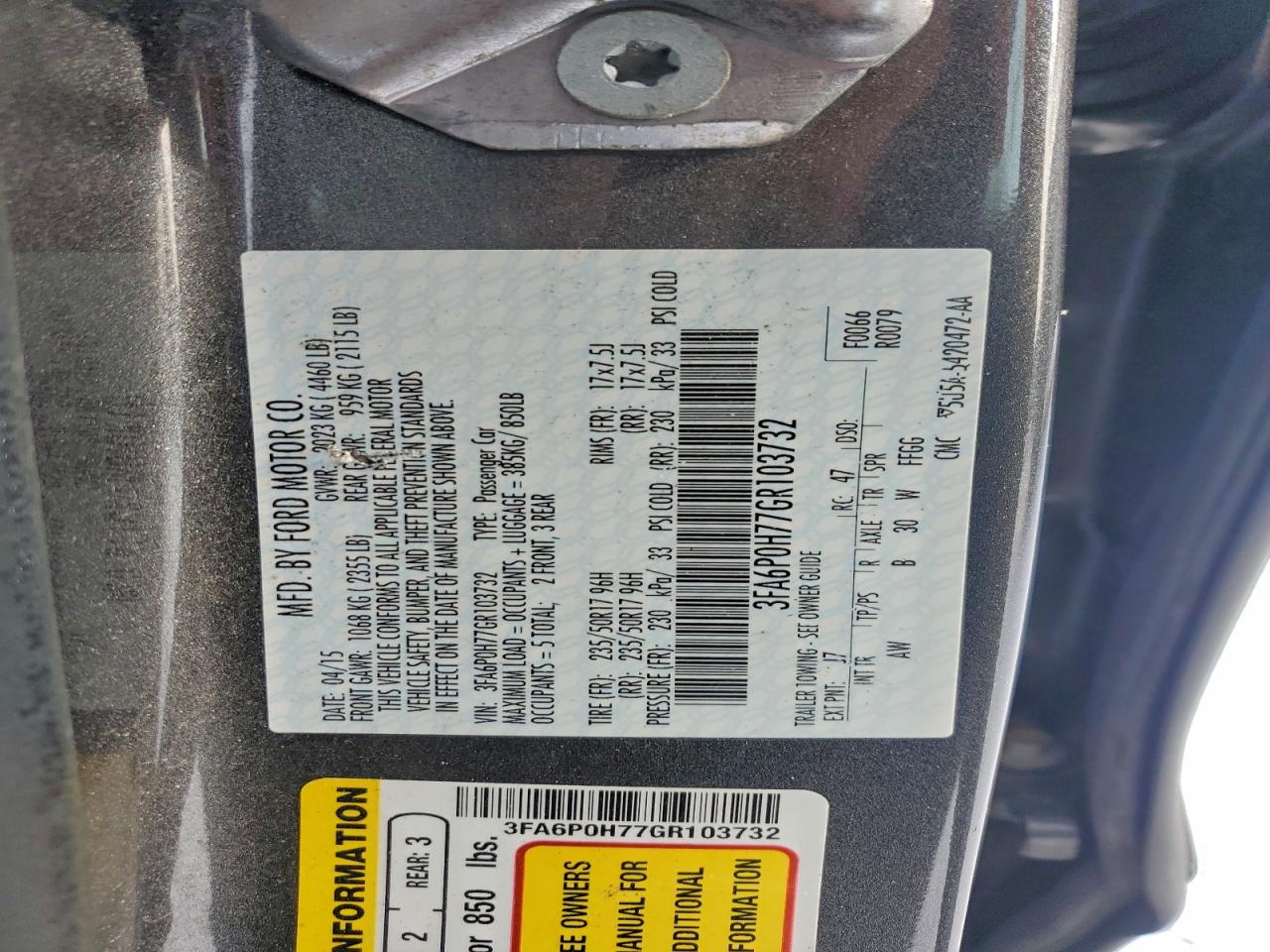 2016 FORD FUSION SE photo 23