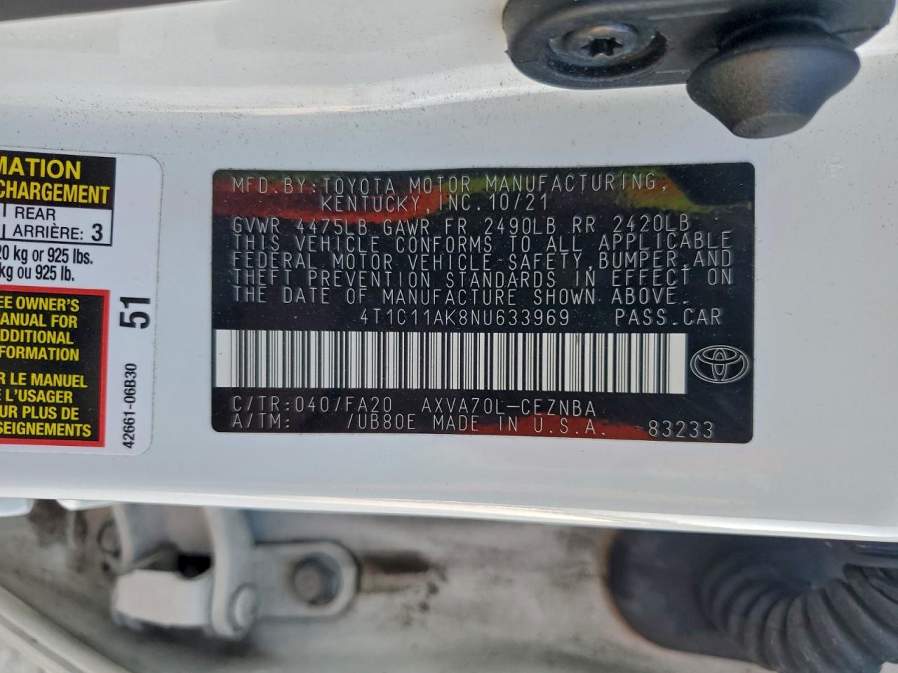 2022 TOYOTA CAMRY LE photo 37