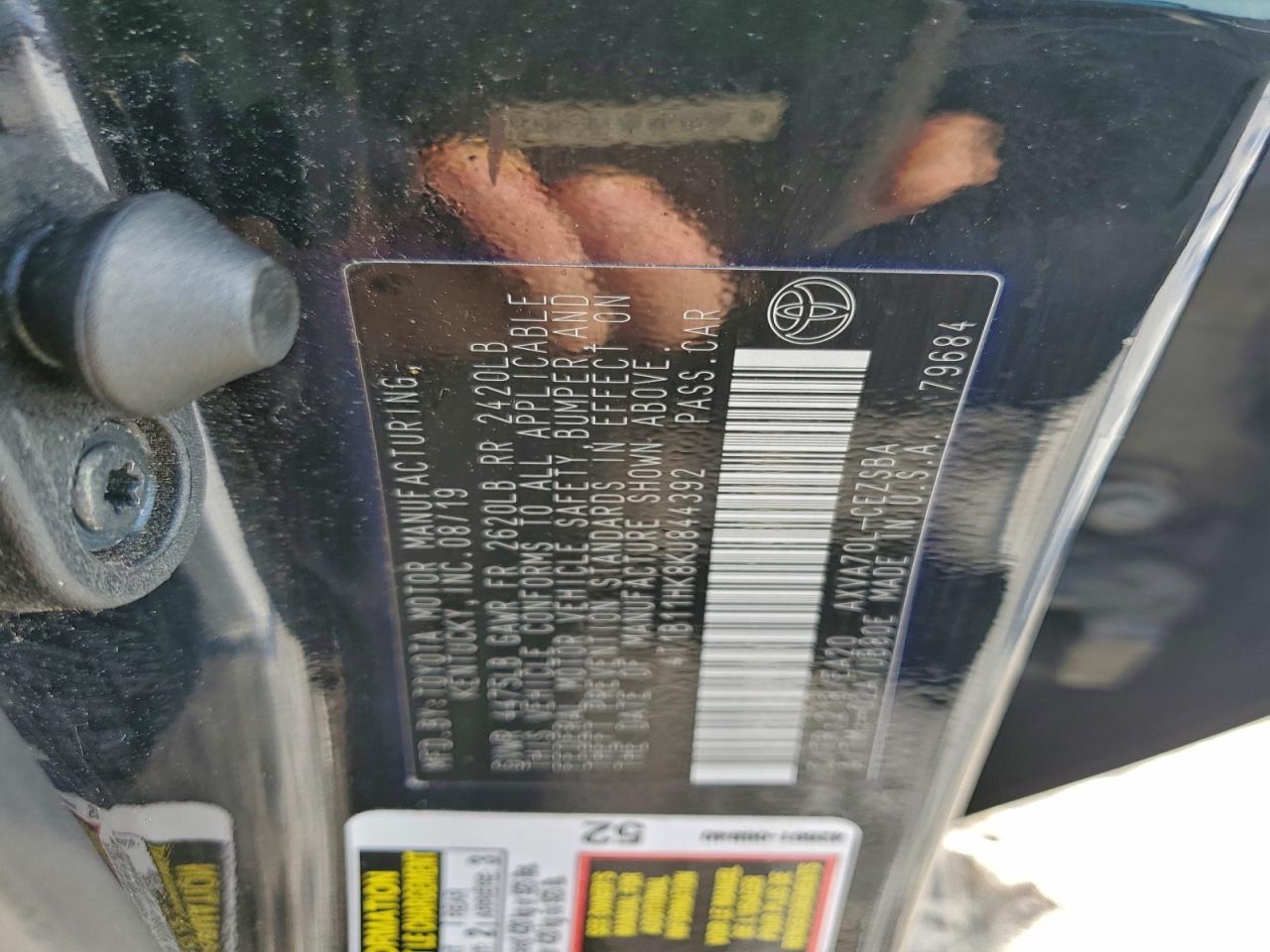 2019 TOYOTA CAMRY L photo 12