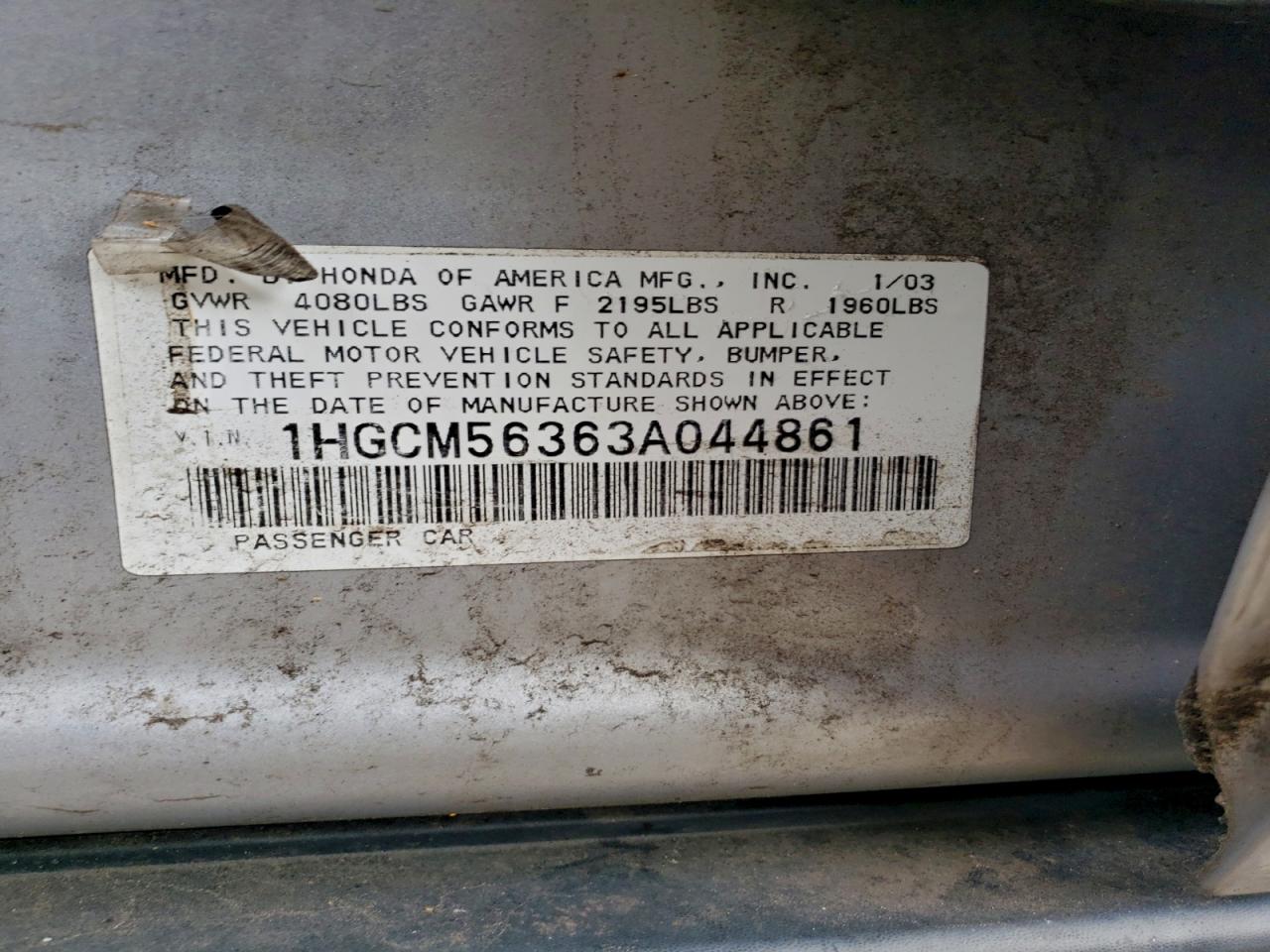 2003 HONDA ACCORD LX photo 13