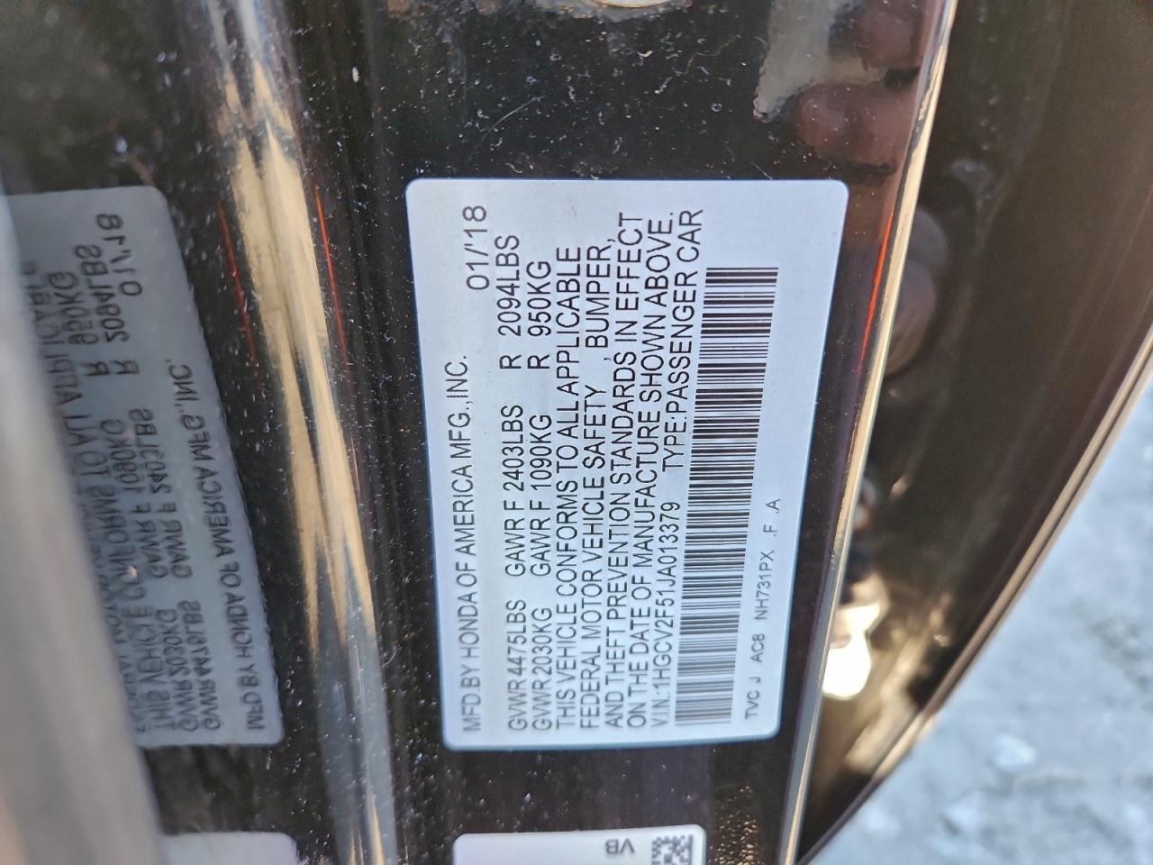 2018 HONDA ACCORD EXL photo 13