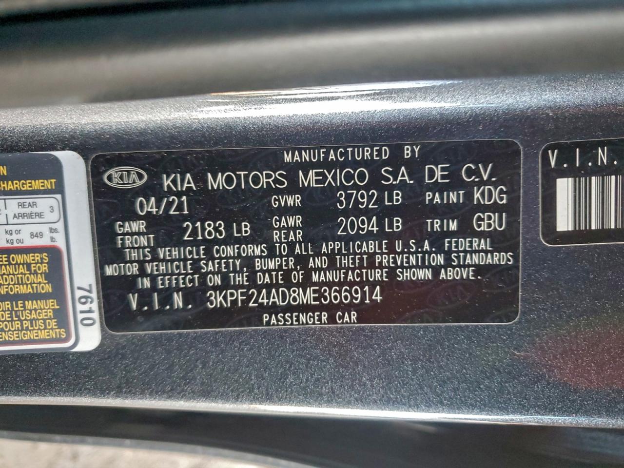 2021 KIA FORTE FE photo 23