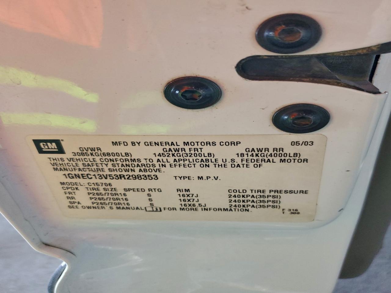2003 CHEVROLET TAHOE C1500 photo 25