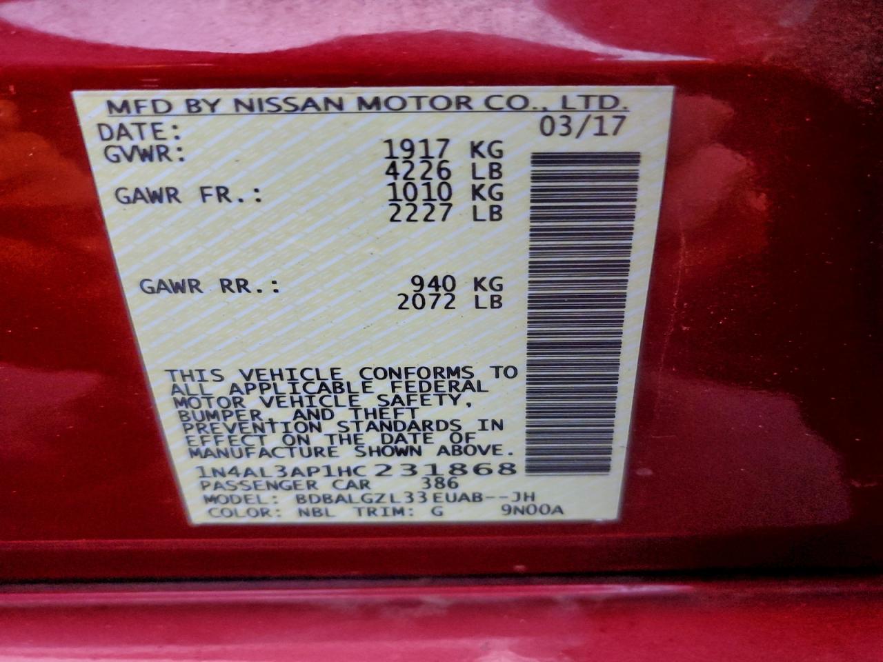 2017 NISSAN ALTIMA 2.5 S photo 12
