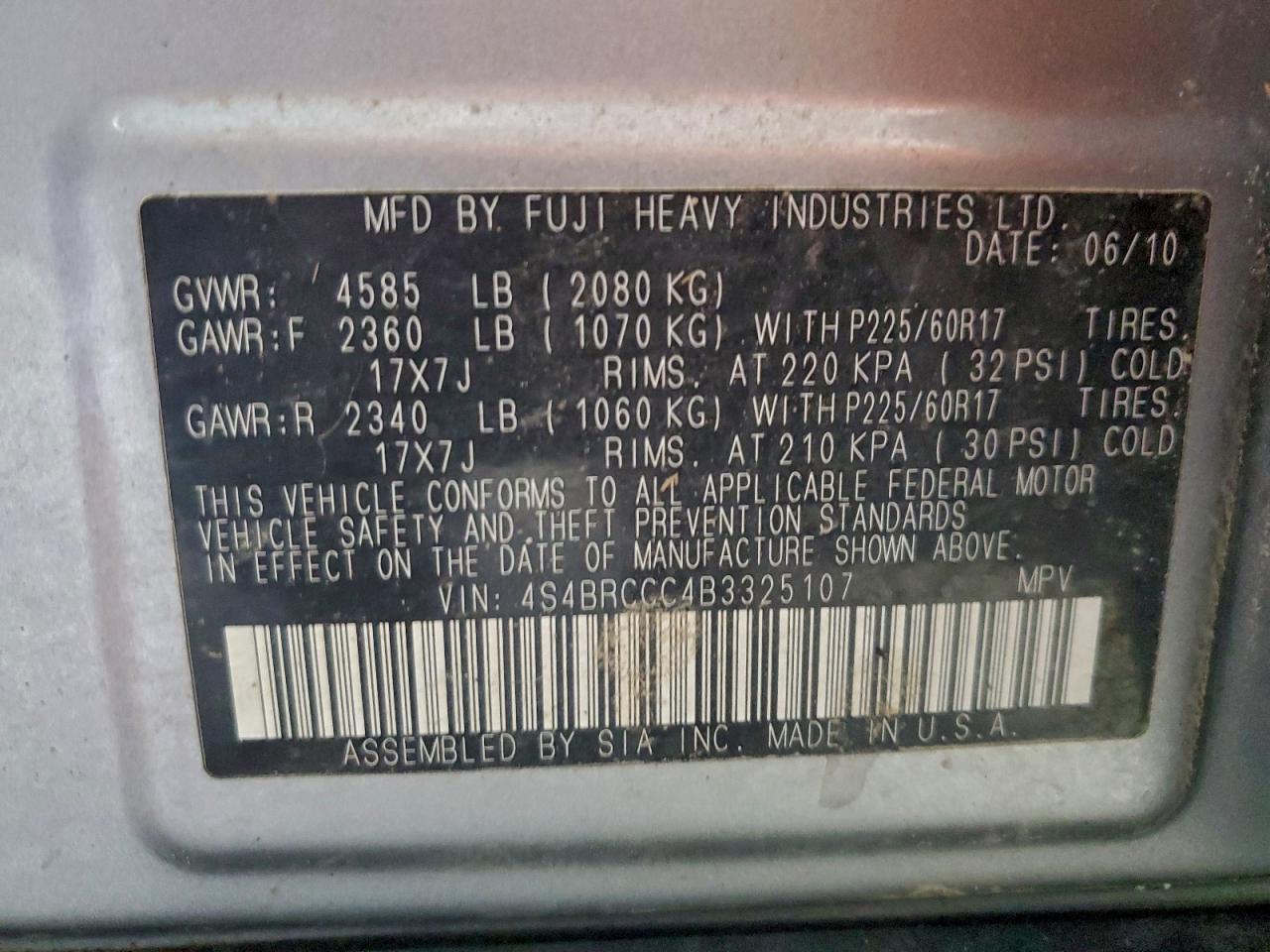 2011 SUBARU OUTBACK 2.5I PREMIUM photo 13