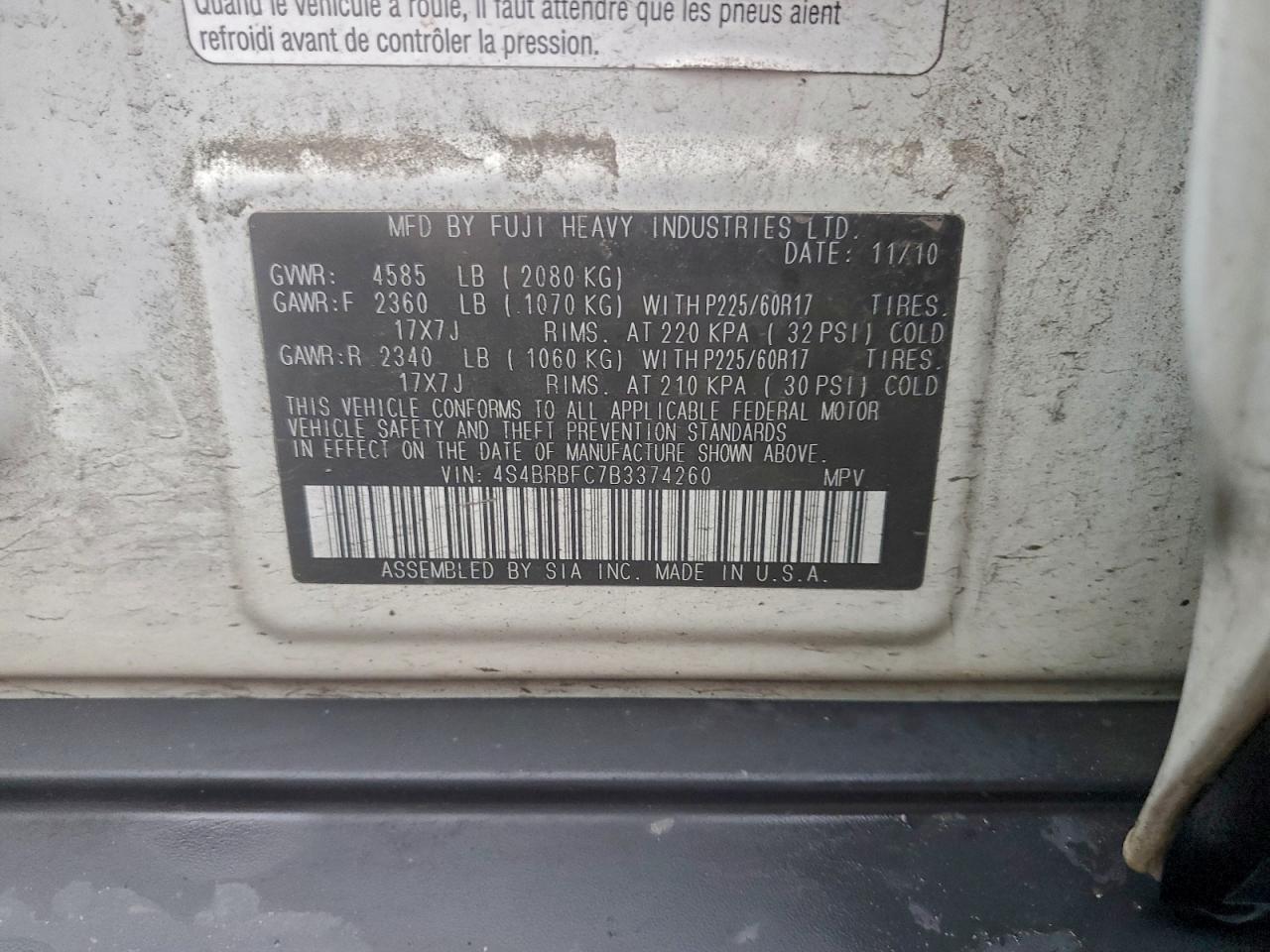 2011 SUBARU OUTBACK 2.5I PREMIUM photo 13