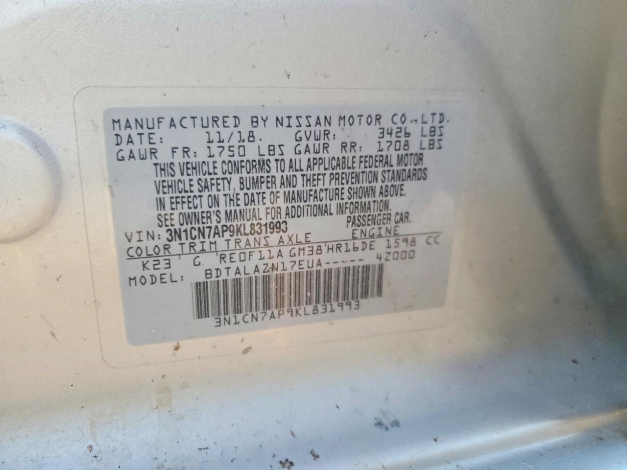 2019 NISSAN VERSA S photo 23