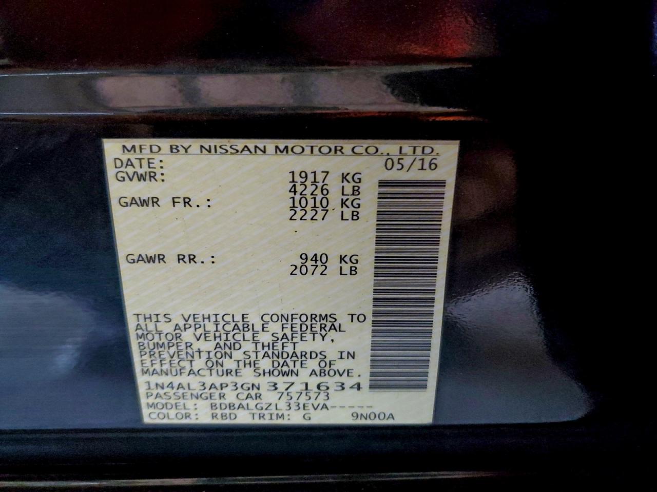 2016 NISSAN ALTIMA 2.5 photo 12