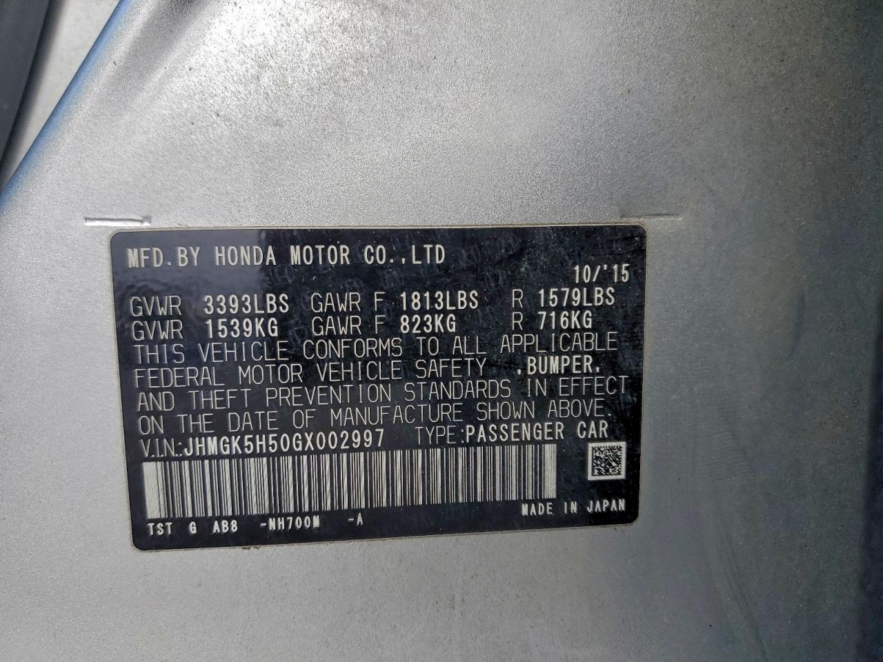 2016 HONDA FIT LX photo 12
