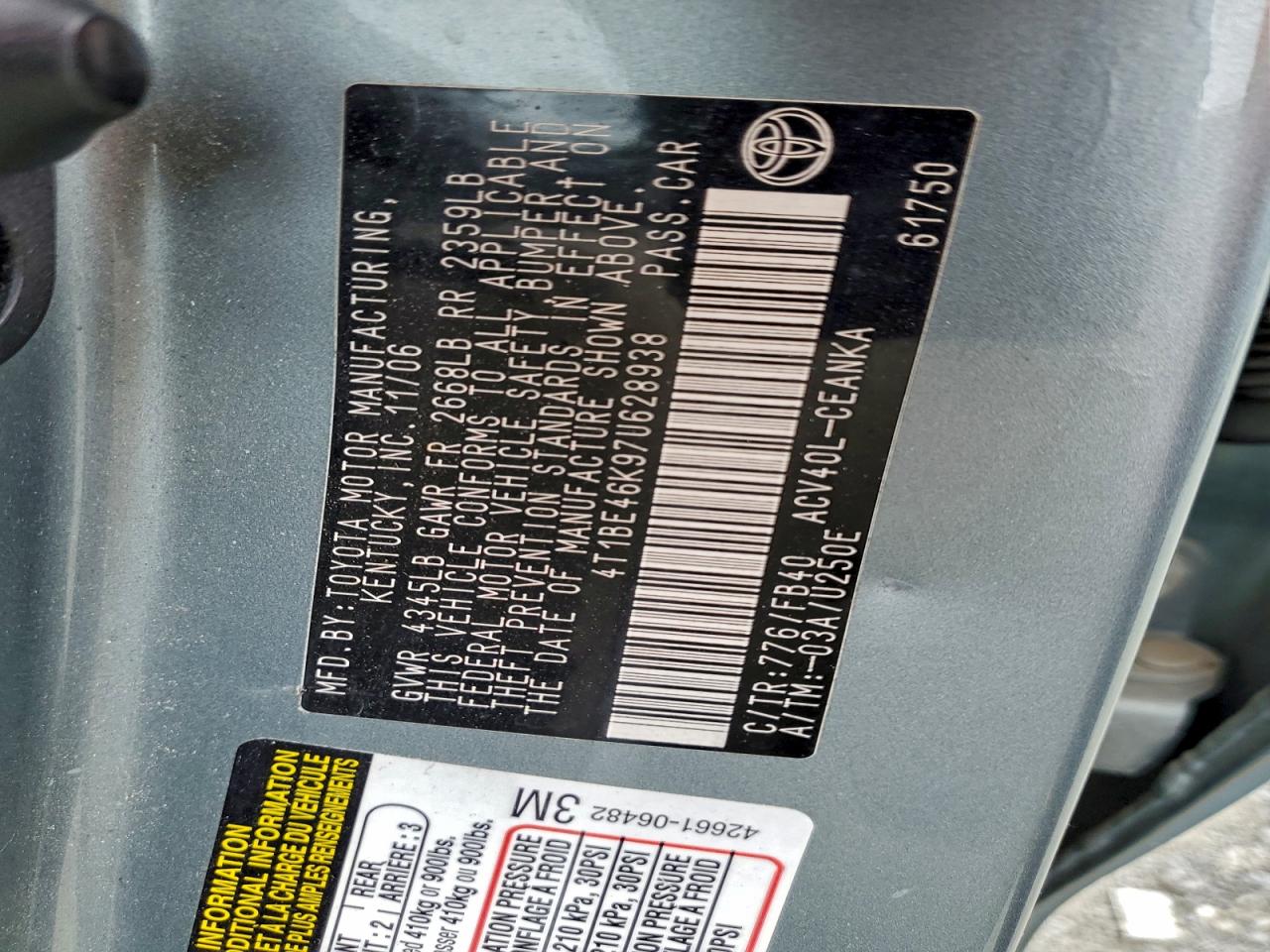 2007 TOYOTA CAMRY CE photo 12
