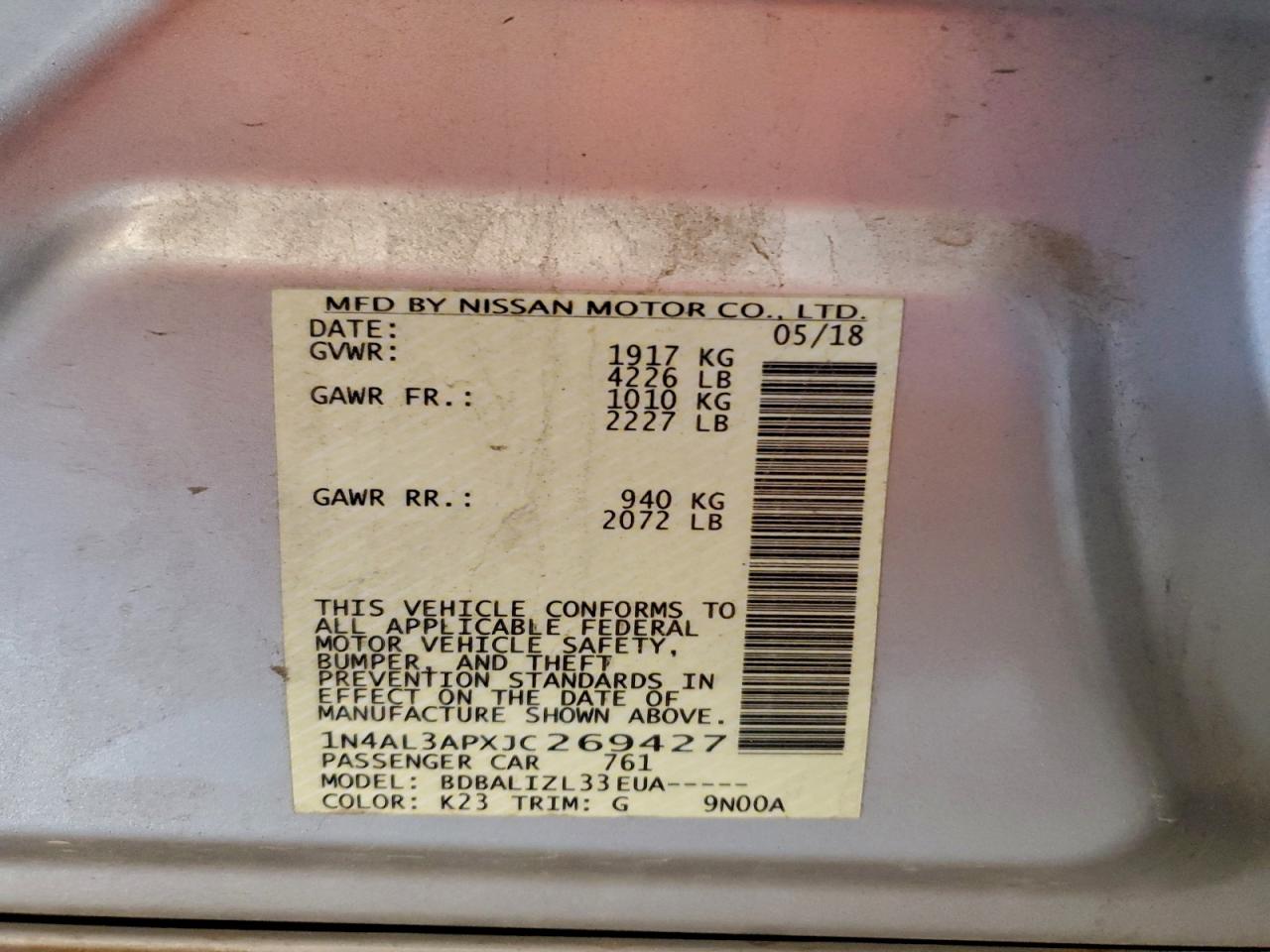 2018 NISSAN ALTIMA 2.5 photo 12