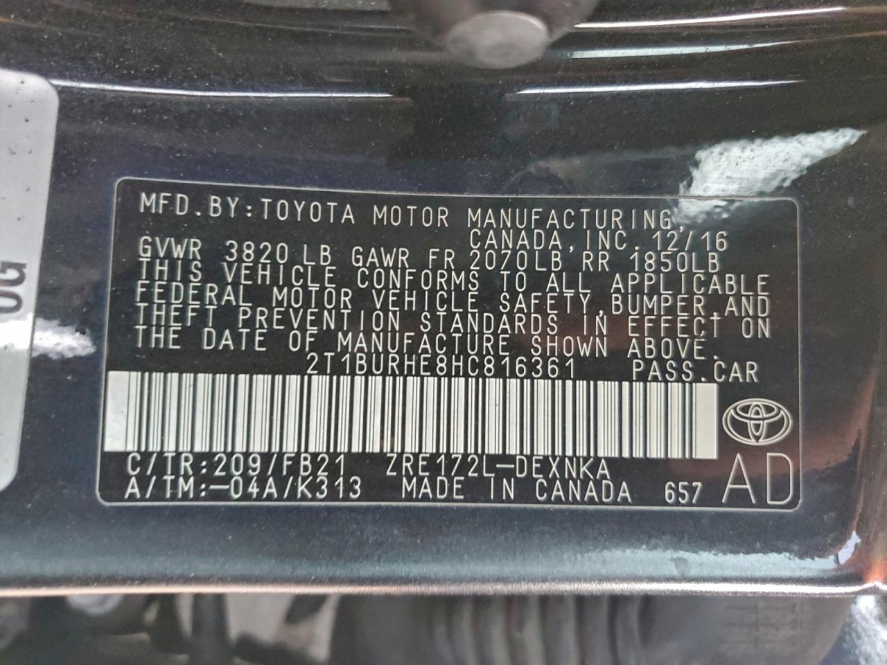2017 TOYOTA COROLLA L photo 37