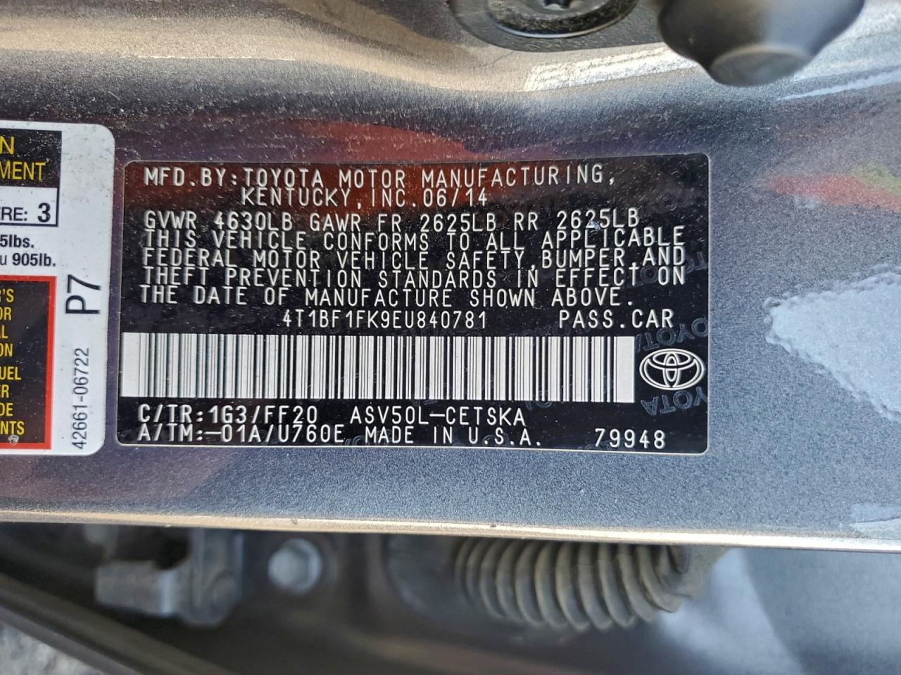 2014 TOYOTA CAMRY L photo 12