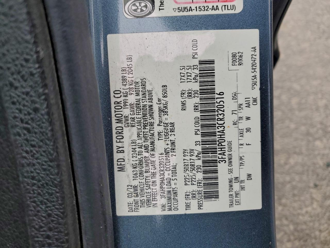 2012 FORD FUSION SE photo 12