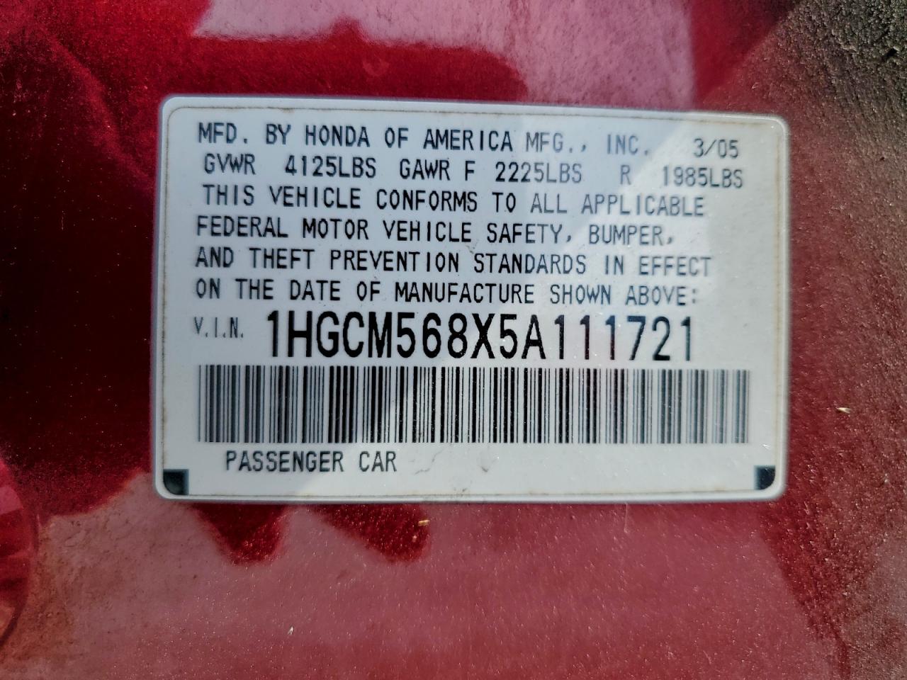 2005 HONDA ACCORD EX photo 13