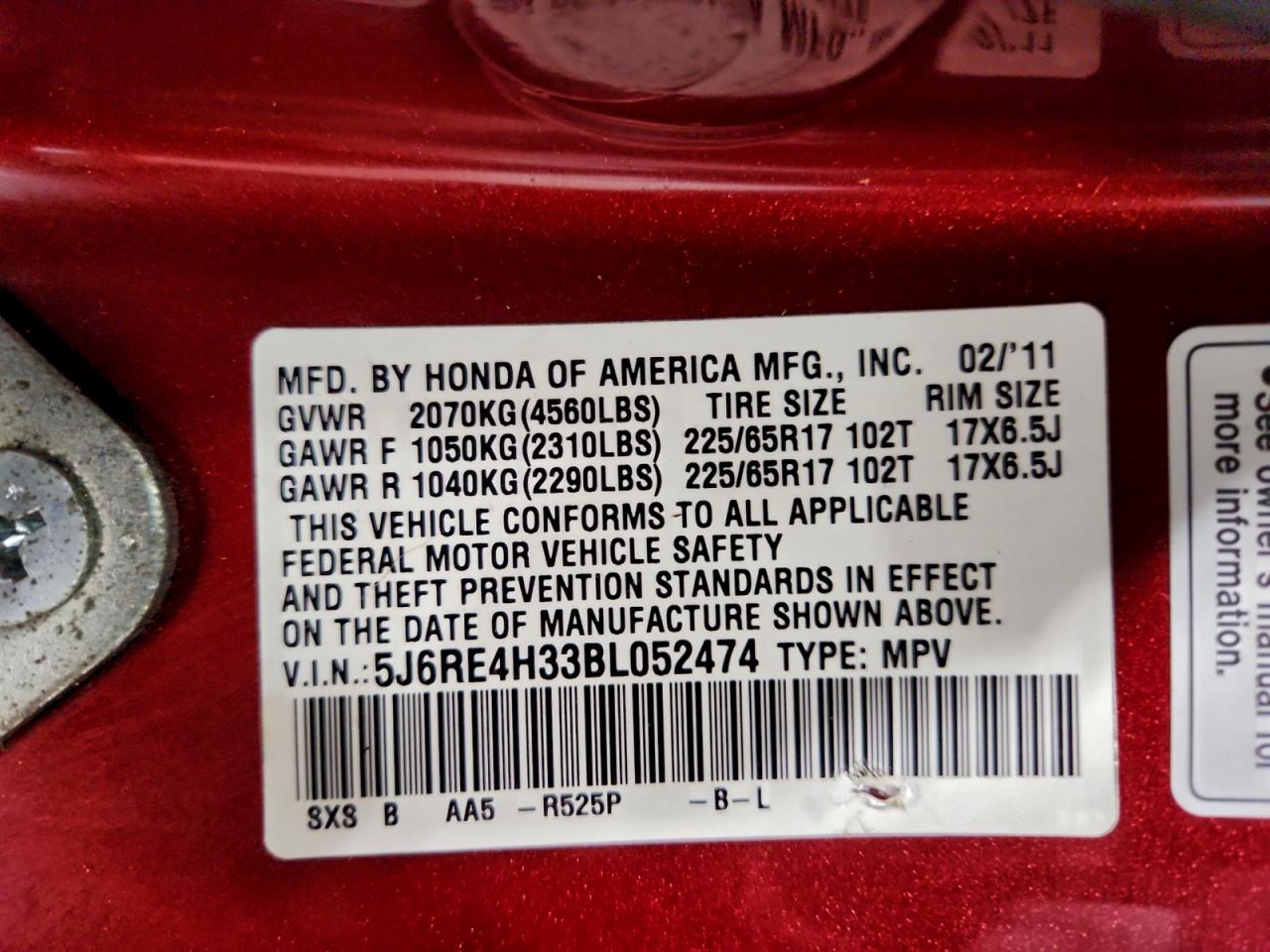 2011 HONDA CR-V LX photo 13