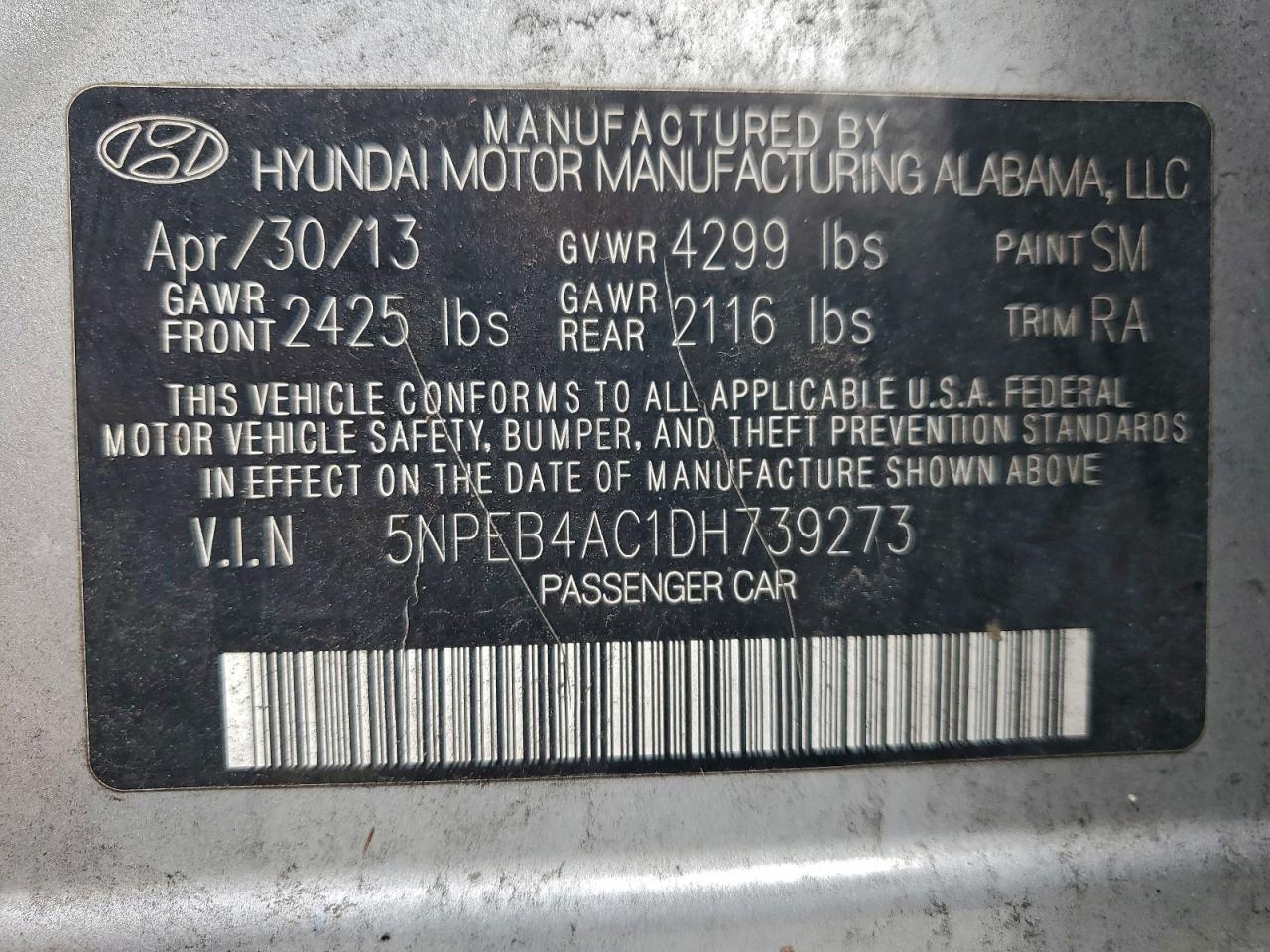 2013 HYUNDAI SONATA GLS photo 12