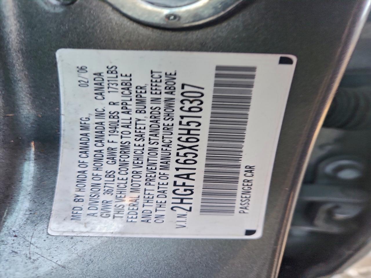 2006 HONDA CIVIC LX photo 12