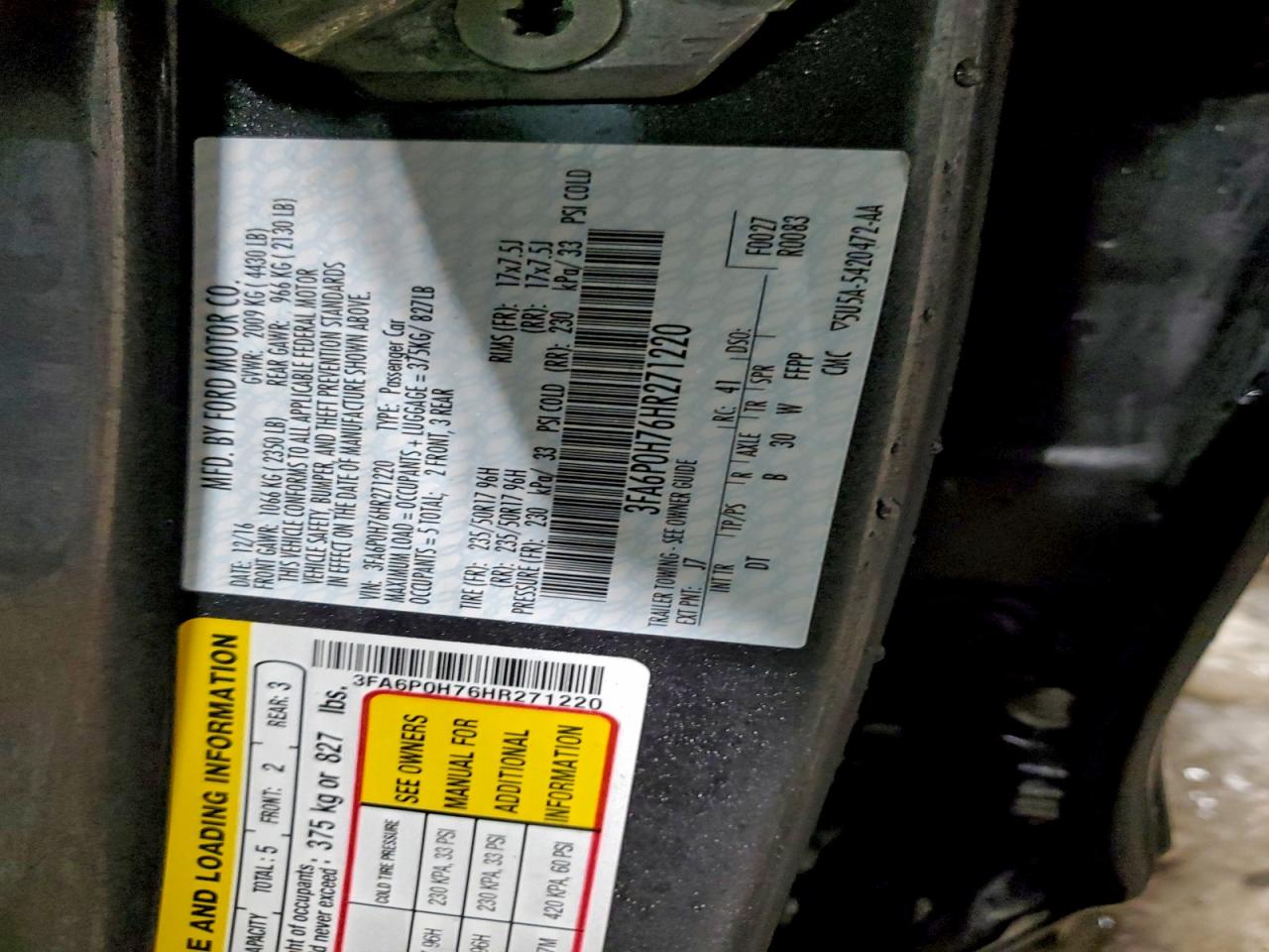 2017 FORD FUSION SE photo 12