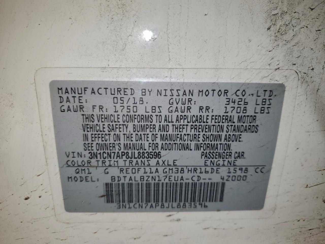 2018 NISSAN VERSA S photo 12