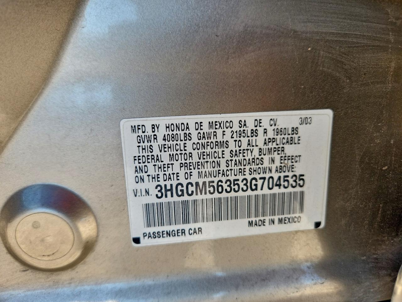 2003 HONDA ACCORD LX photo 23