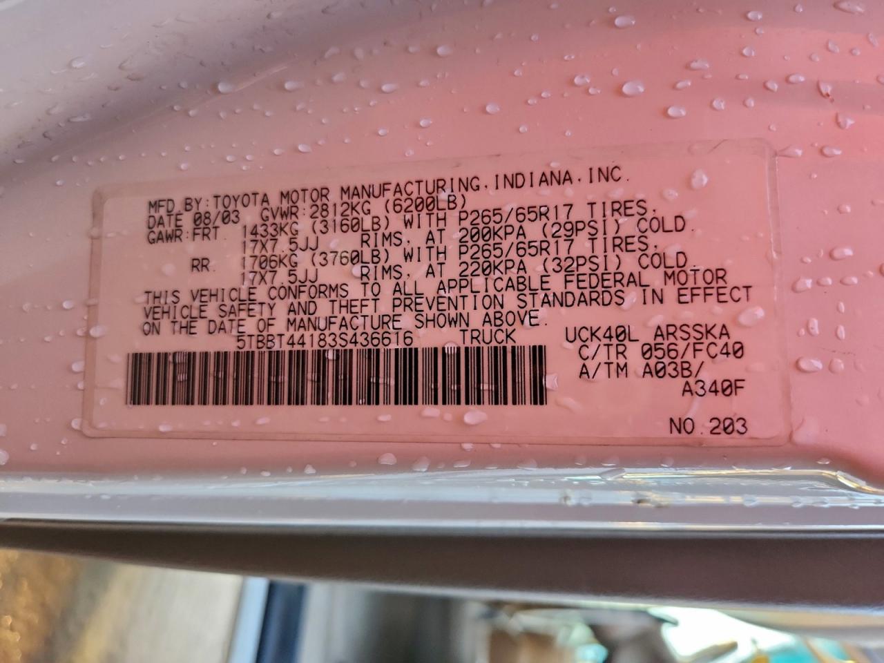 2003 TOYOTA TUNDRA ACCESS CAB SR5 photo 13