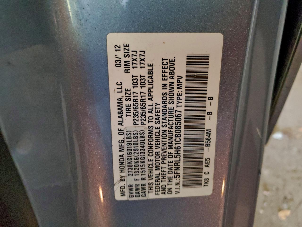 2012 HONDA ODYSSEY EXL photo 13