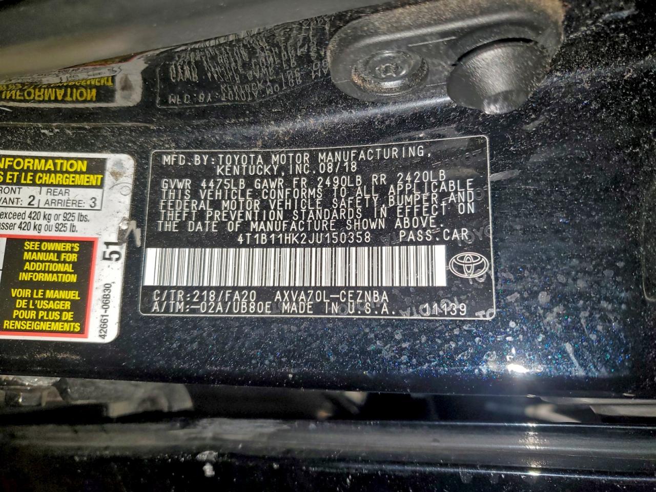 2018 TOYOTA CAMRY L photo 12