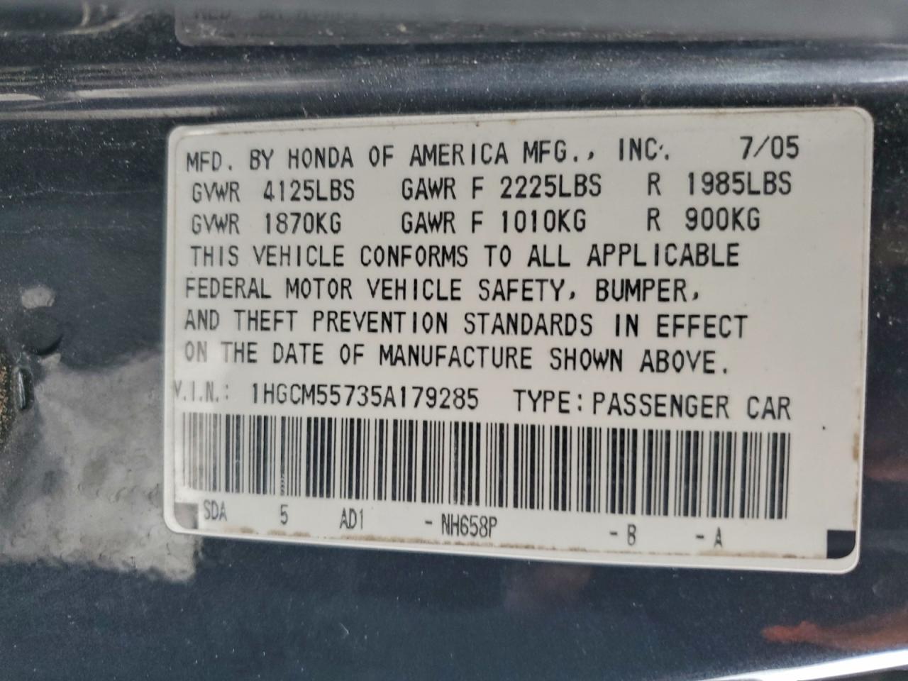 2005 HONDA ACCORD EX photo 12