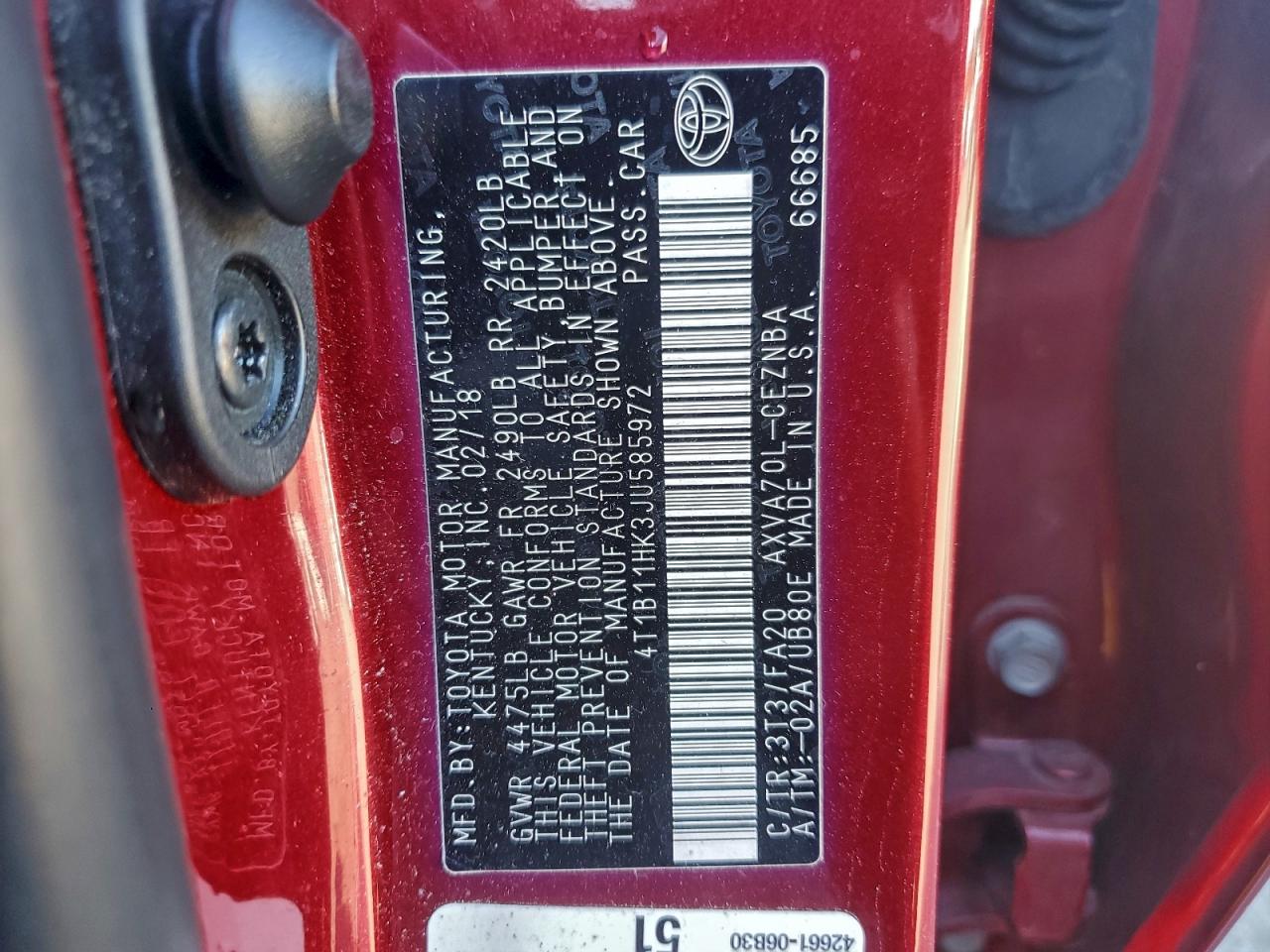 2018 TOYOTA CAMRY L photo 12