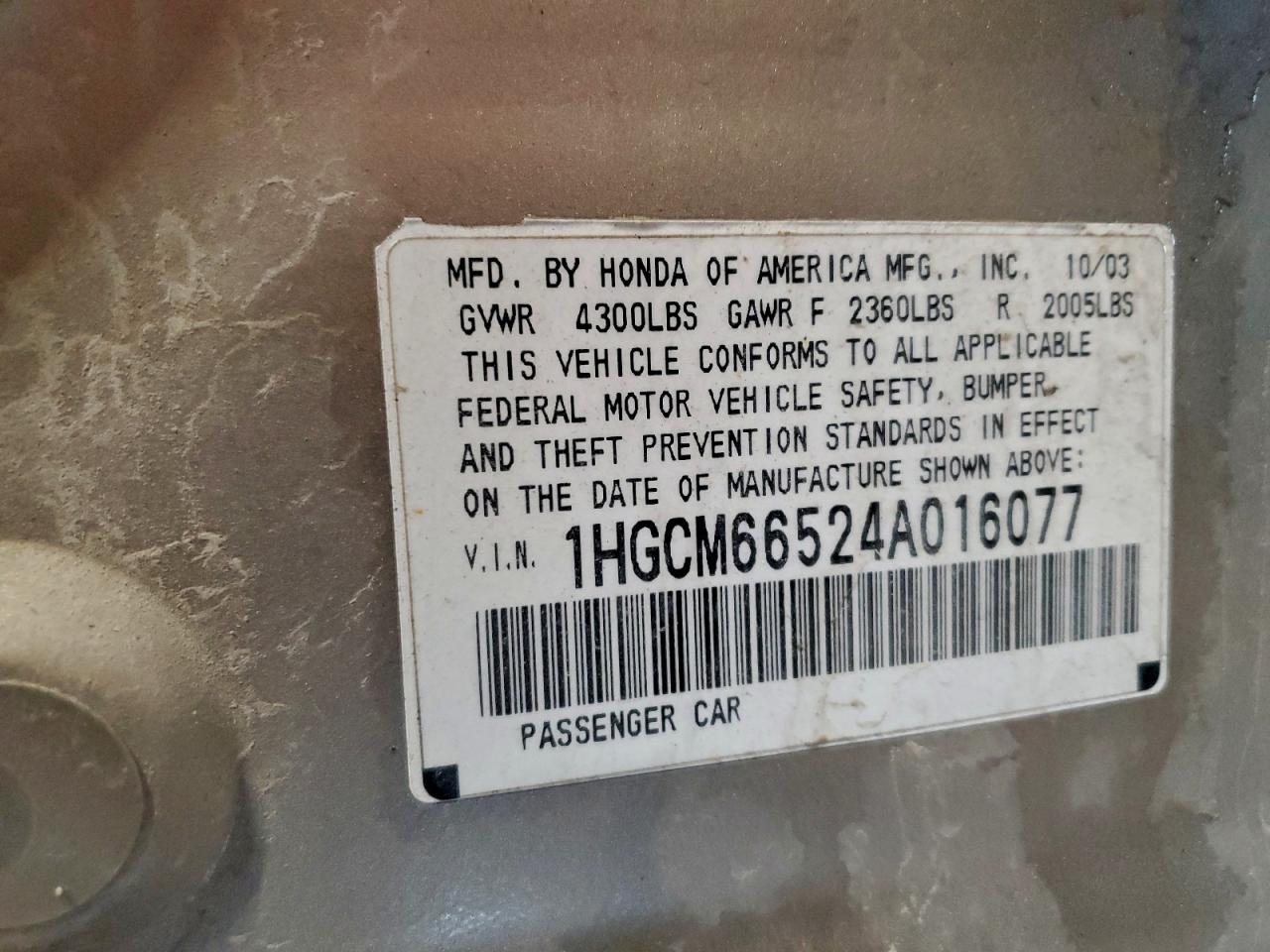 2004 HONDA ACCORD EX photo 12