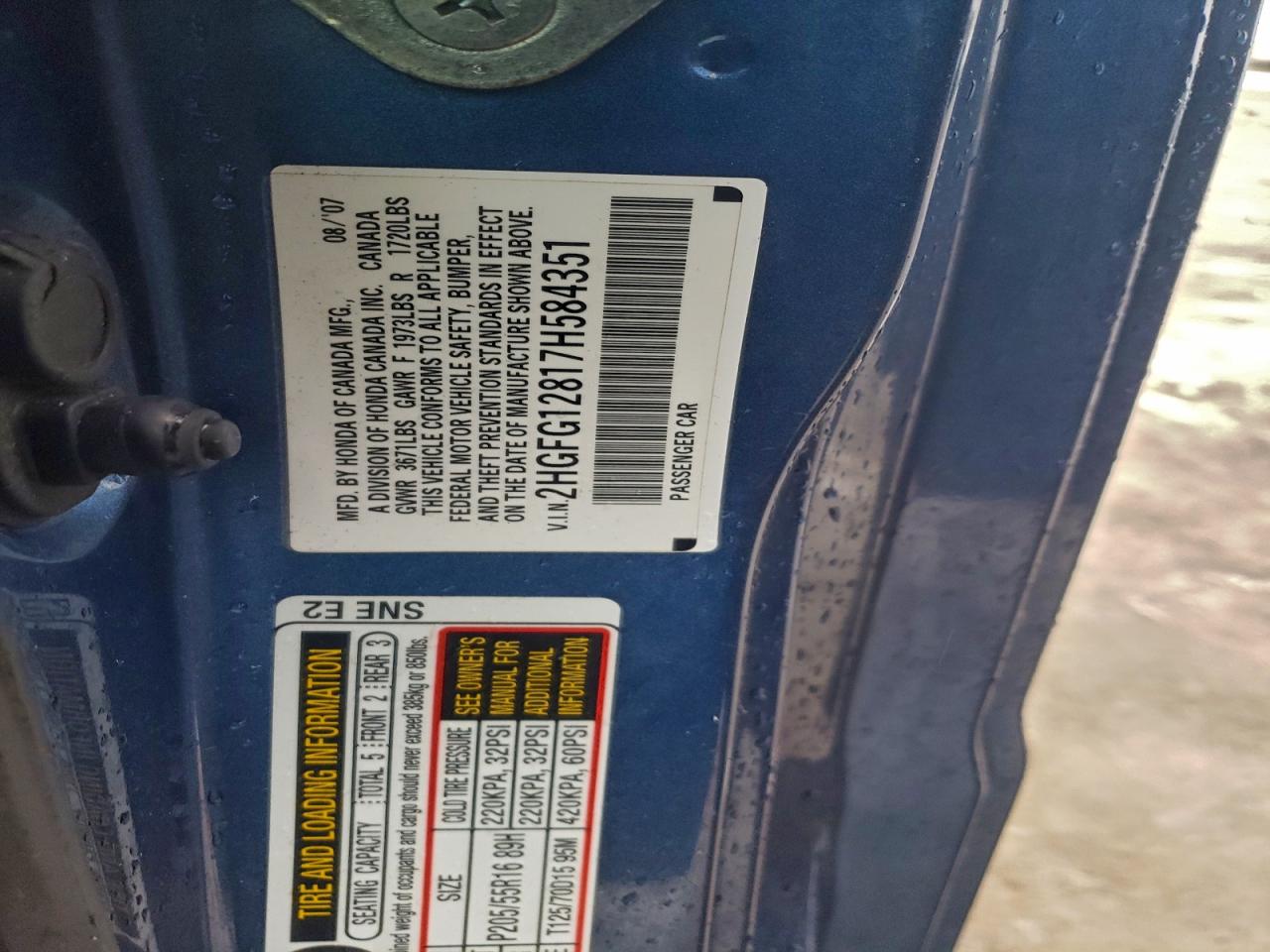 2007 HONDA CIVIC EX photo 12