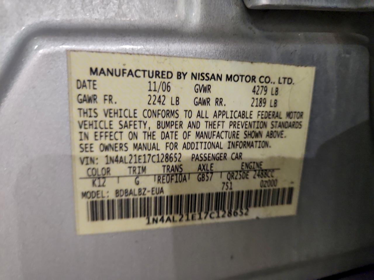2007 NISSAN ALTIMA 2.5 photo 12