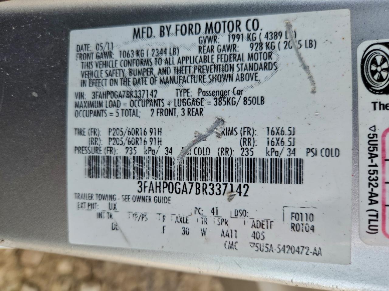 2011 FORD FUSION S photo 12