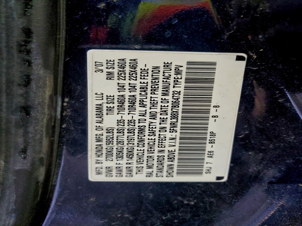2007 HONDA ODYSSEY TOURING photo 14