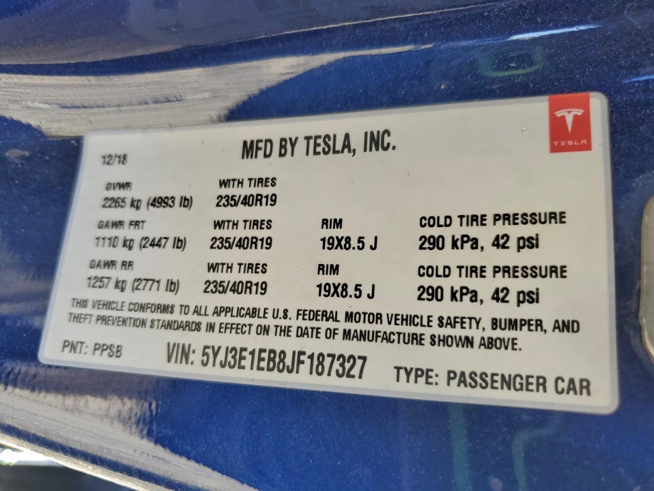 2018 TESLA MODEL 3 photo 12